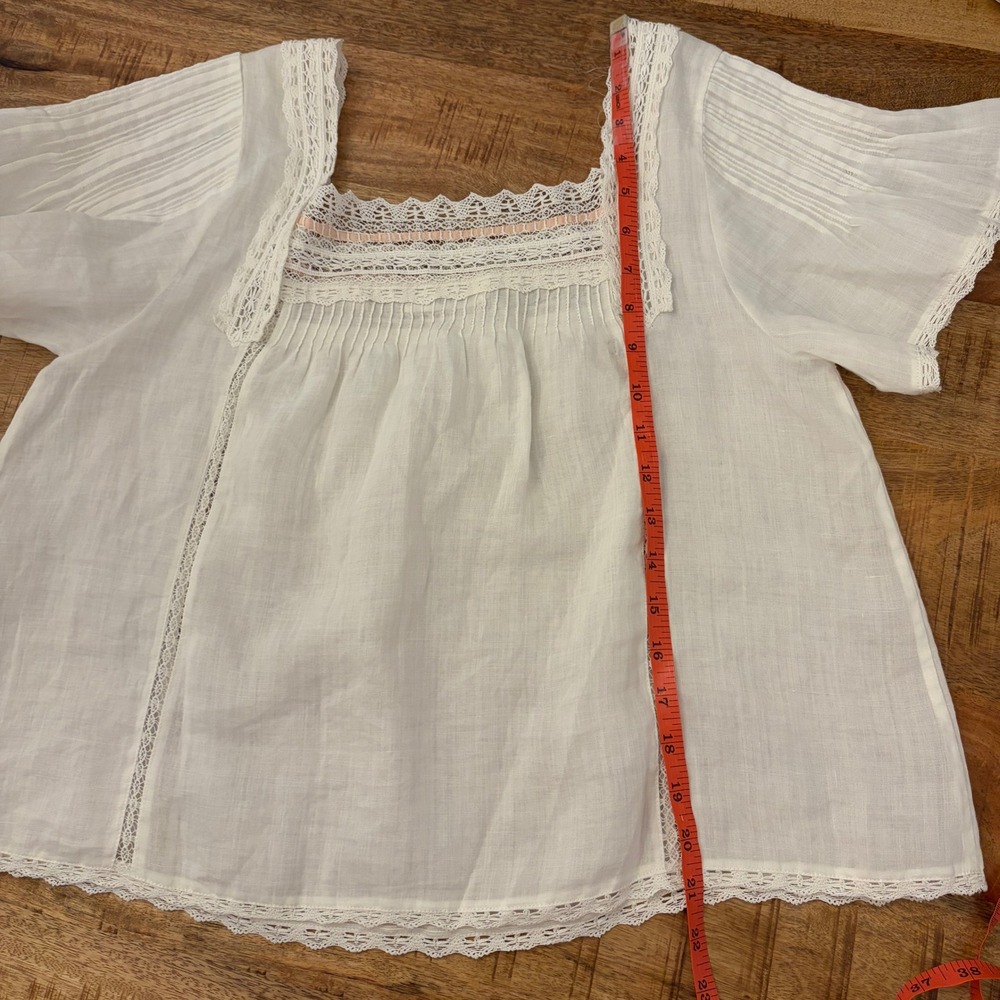 DOEN Ginger Top M Salt Lace Trim Pintuck Blouse Ramie Boho Cottagecore Prairie - Picture 13 of 13